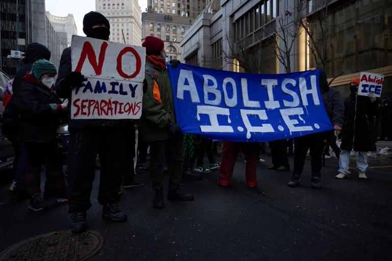 Protesters gather in lower Manhattan to denounce recent ICE activity in New York City